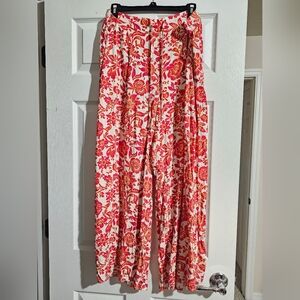 CeCe Red and White Wide Leg Jumpsuit Floral Elegance